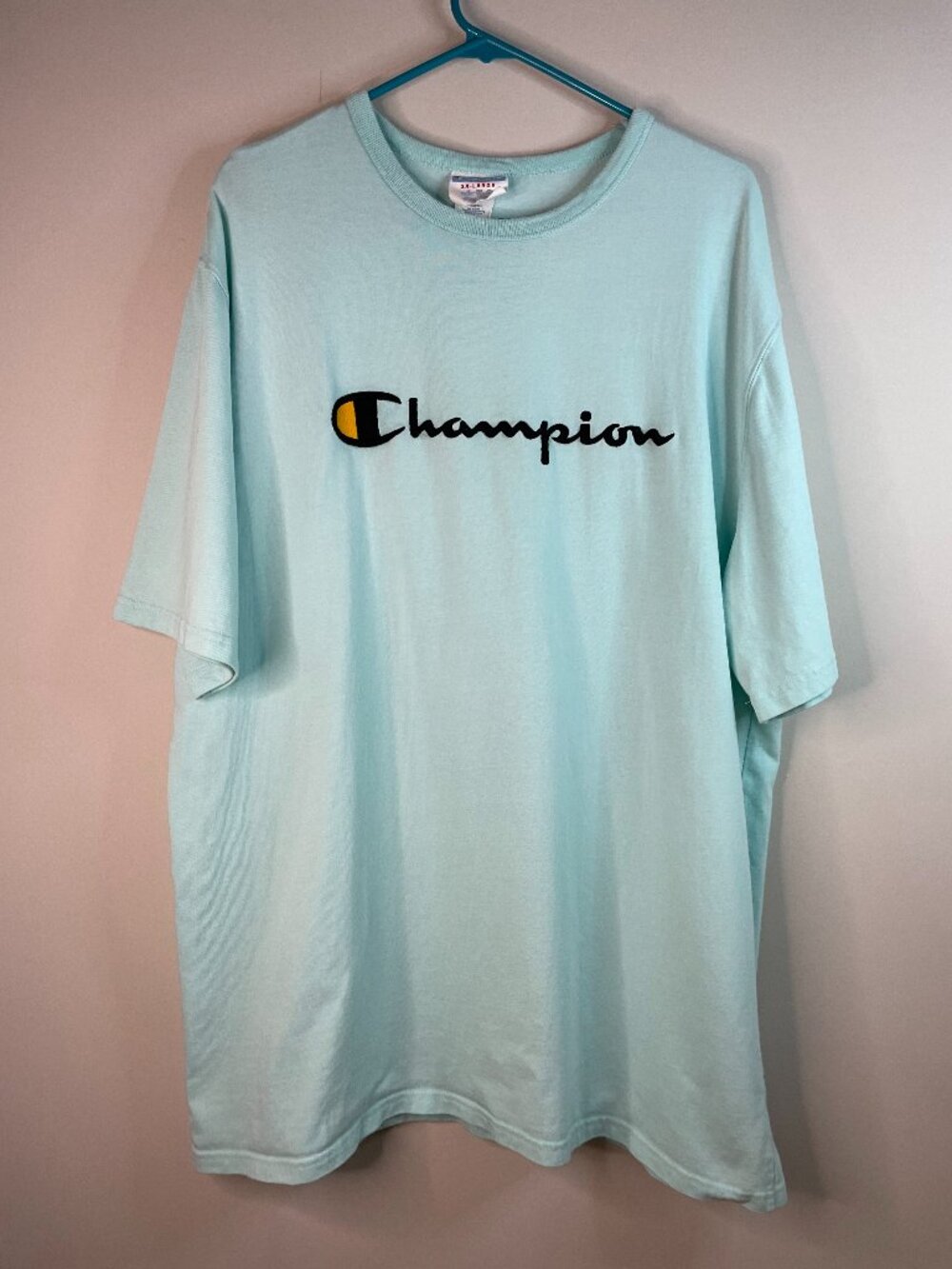 Champion Life Script Embroidered Logo Tee Men's Size 2XL Vintage Style Collar